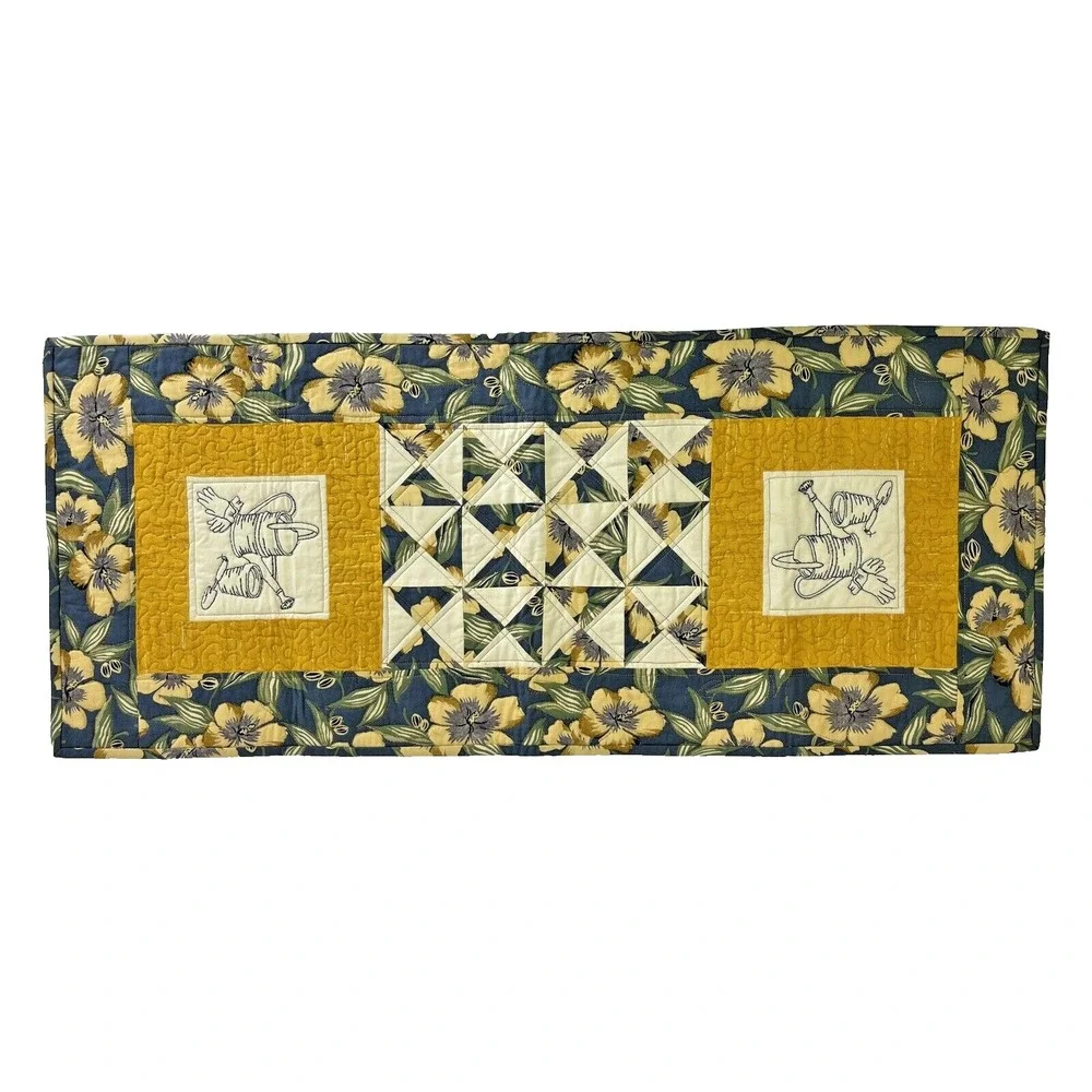 Pieced Embroidered Quilted Table Runner 16